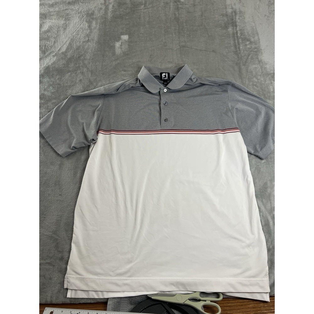 FootJoy Mens  Shirt XL Gray White Performance Short Sleeve Golf Polo